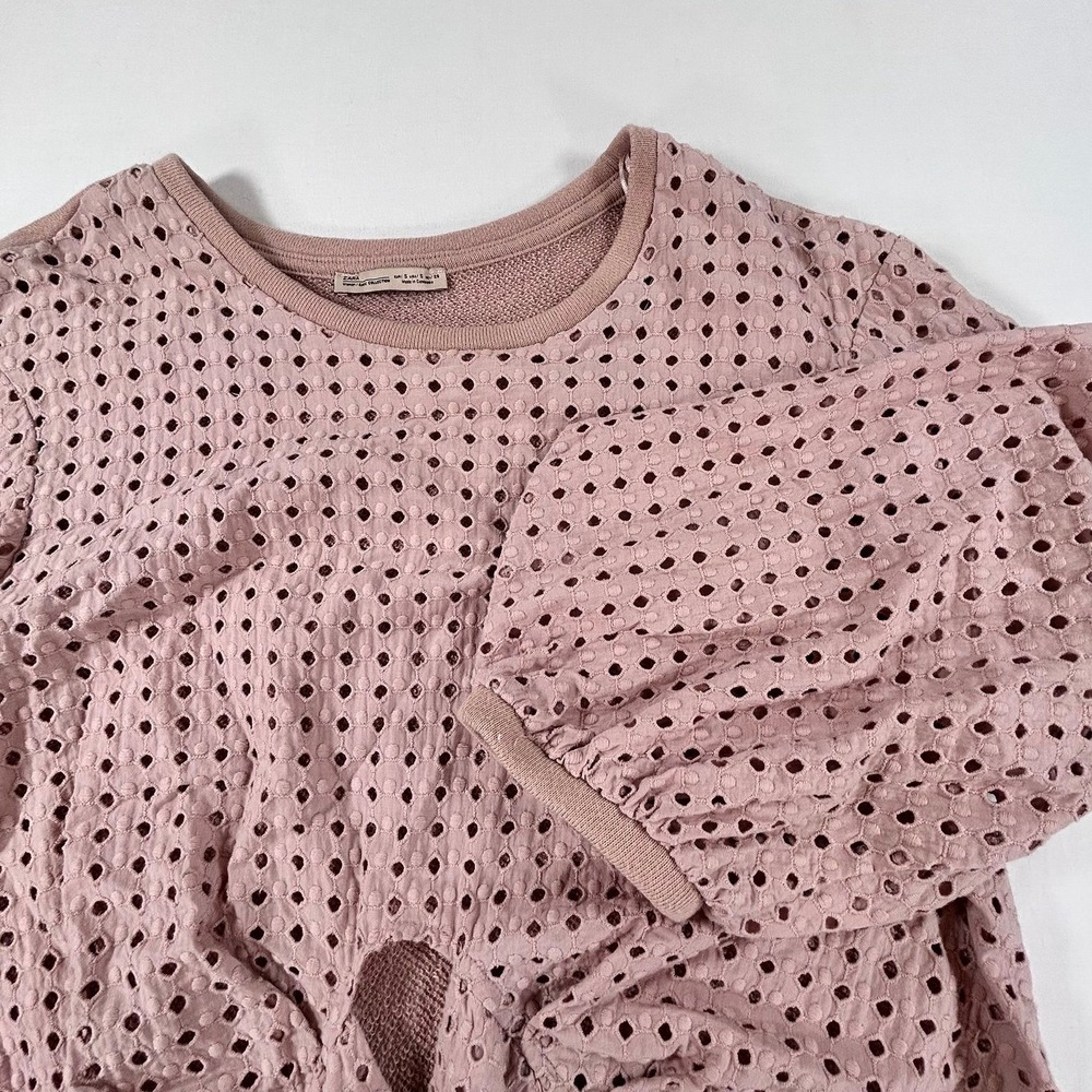 Zara Women's Cropped Front Tie Pink Rose S Long Sleeve Relaxed Summer Y2K